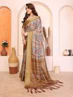 Fabrica Vibe Light Yellow Cotton Handloom Floral Printed Saree