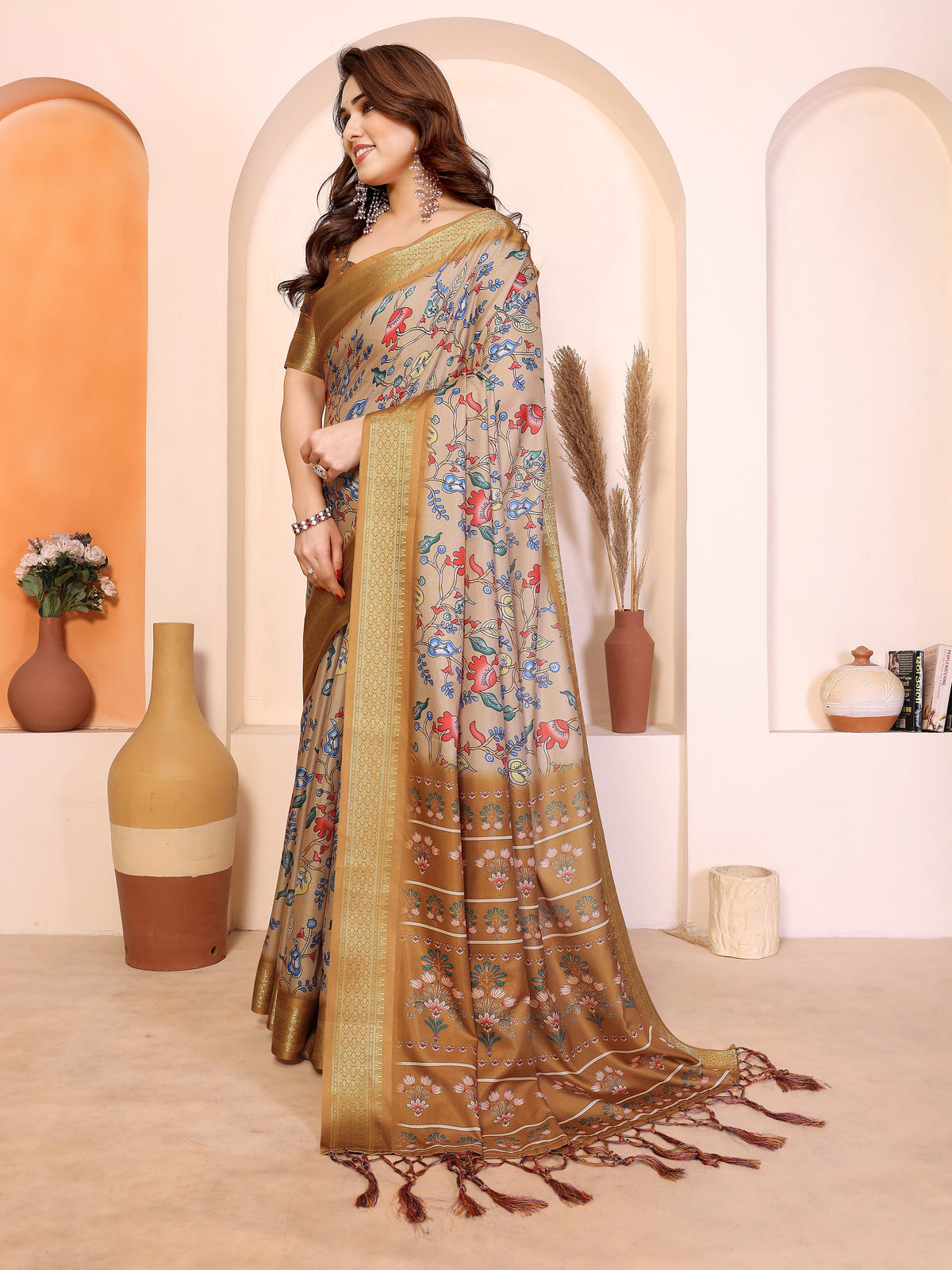 Fabrica Vibe Light Yellow Cotton Handloom Floral Printed Saree