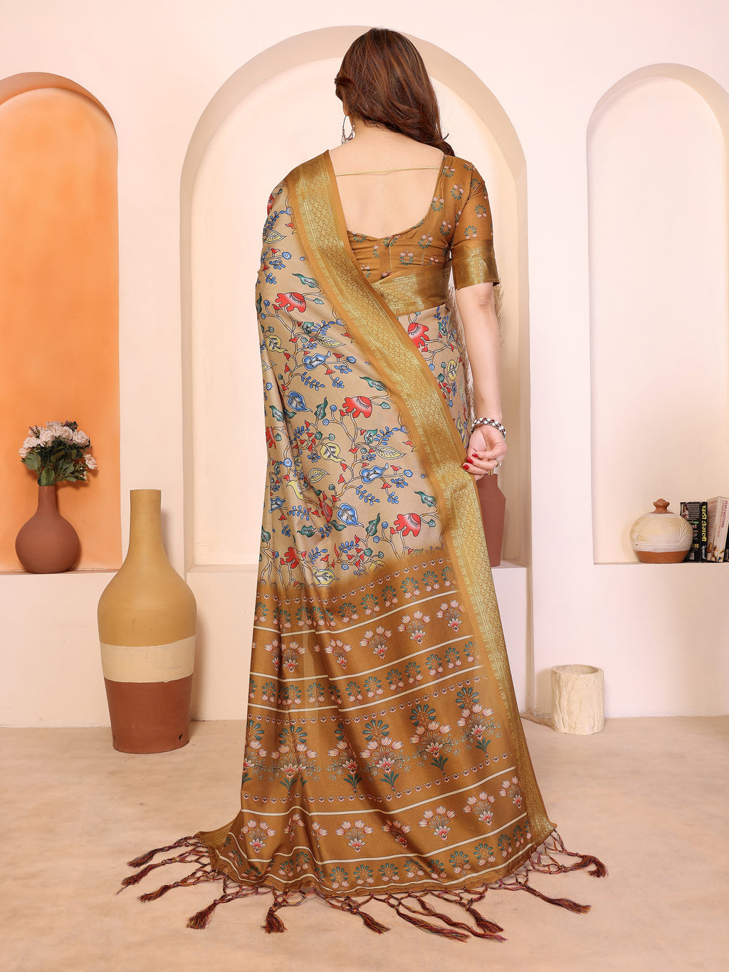 Fabrica Vibe Women's Premium Handwoven Cotton Floral Woven Design Saree with Unstitched Blouse | Traditional Bengal Handloom | Festive Wear
