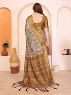 Fabrica Vibe Women's Premium Handwoven Cotton Floral Woven Design Saree with Unstitched Blouse | Traditional Bengal Handloom | Festive Wear