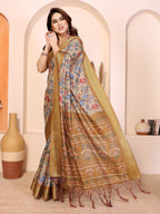 Fabrica Vibe Light Yellow Cotton Handloom Floral Printed Saree