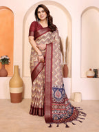 Fabrica Vibe Maroon Cotton Handloom Geometric Printed Saree
