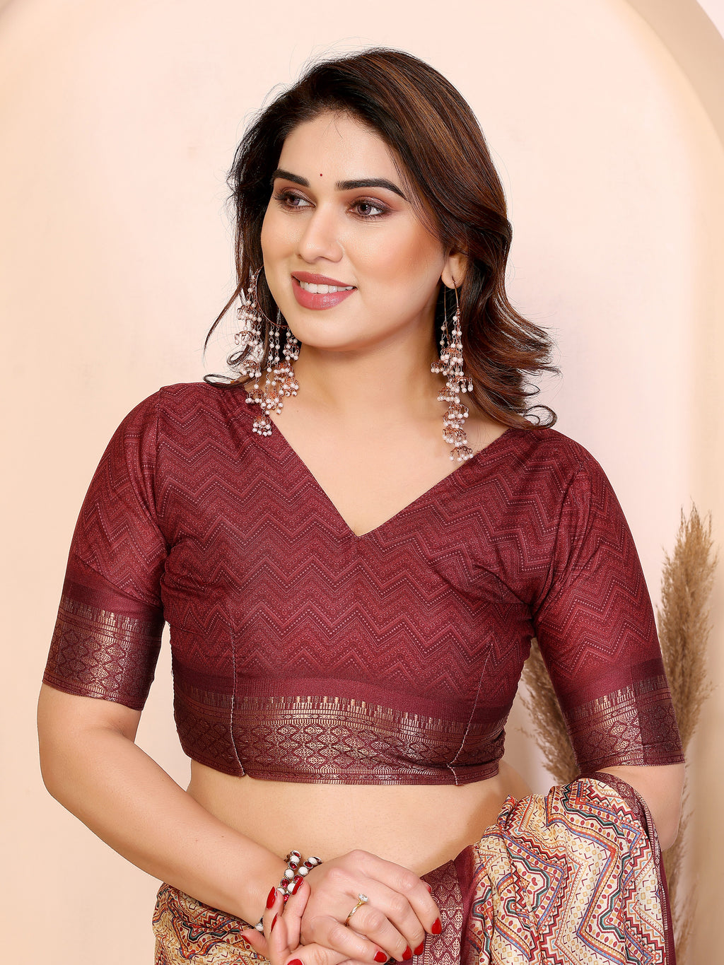 Fabrica Vibe Maroon Cotton Handloom Geometric Printed Saree