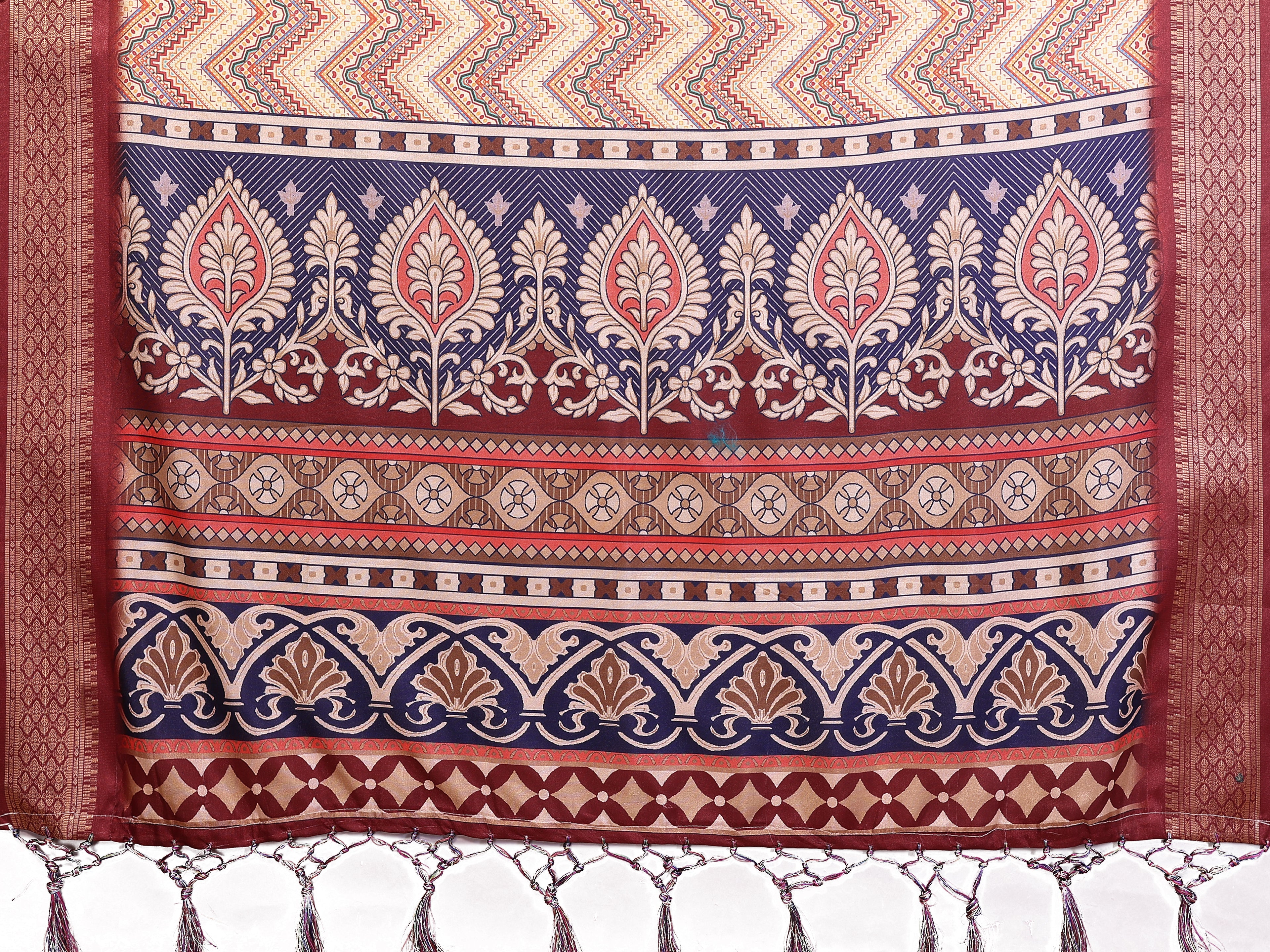Fabrica Vibe Women's Premium Handwoven Cotton Chevron Woven Saree with Designer Border & Unstitched Blouse | Maroon Multi Traditional Handloom