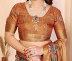 Fabrica Vibe Premium Cotton Silk Kalamkari Print Saree with Zari Woven Border