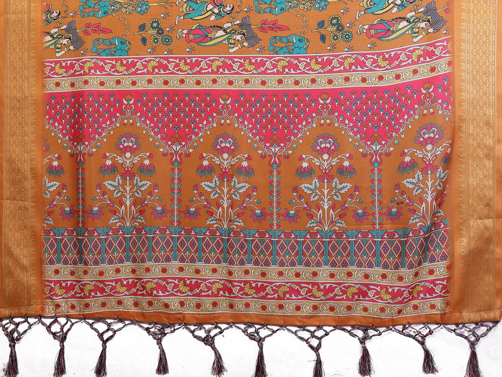 Fabrica Vibe Premium Cotton Silk Kalamkari Print Saree with Zari Woven Border