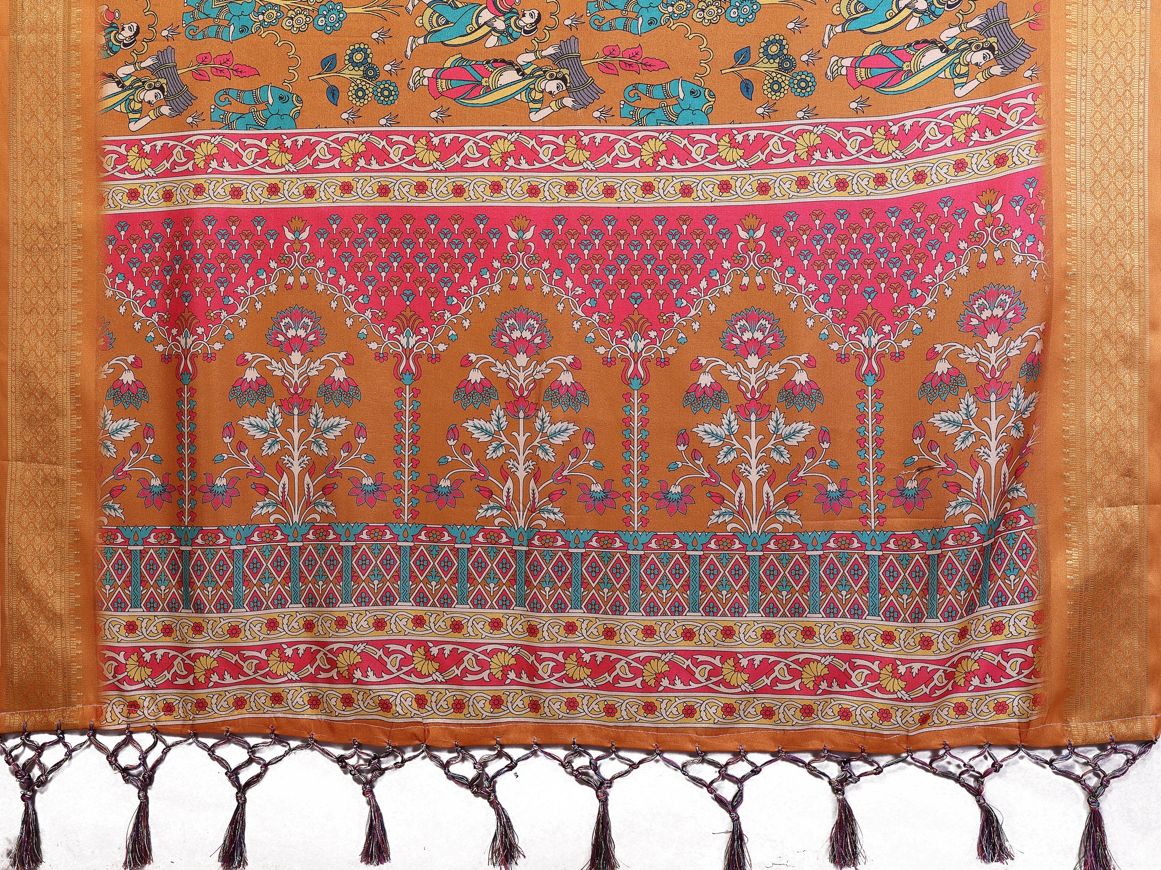 Fabrica Vibe Premium Cotton Silk Kalamkari Print Saree with Zari Woven Border