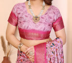 Fabrica Vibe Premium Cotton Silk Baby Pink Kalamkari Print Saree with Zari Woven Border