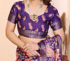 Fabrica Vibe Premium Cotton Silk Purple Kalamkari Print Saree with Zari Woven Border