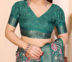 Fabrica Vibe Women's Green Printed Soft Silk Saree with Woven Border & Designer Pallu