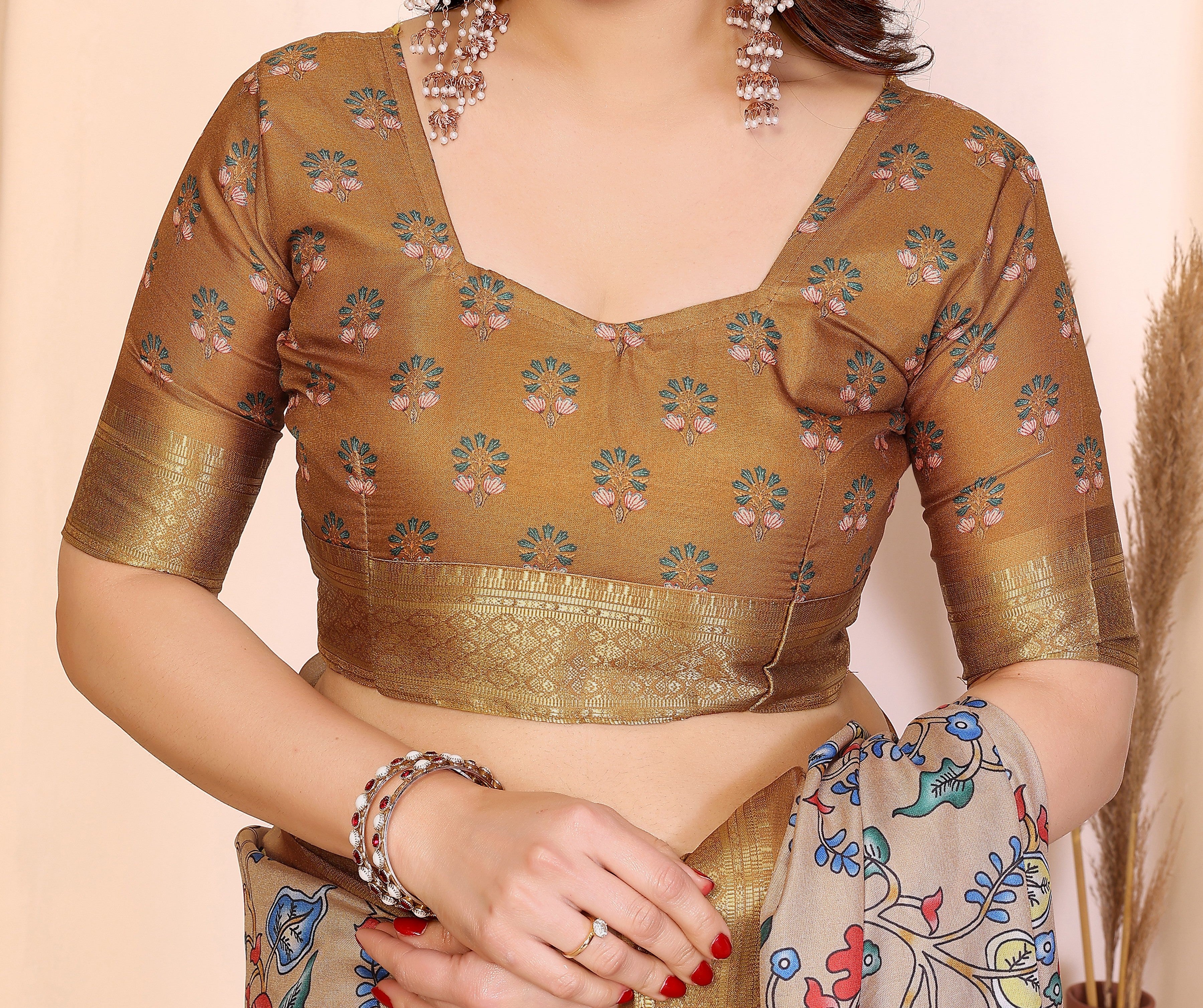Fabrica Vibe Women's Premium Handwoven Cotton Floral Woven Design Saree with Unstitched Blouse | Traditional Bengal Handloom | Festive Wear