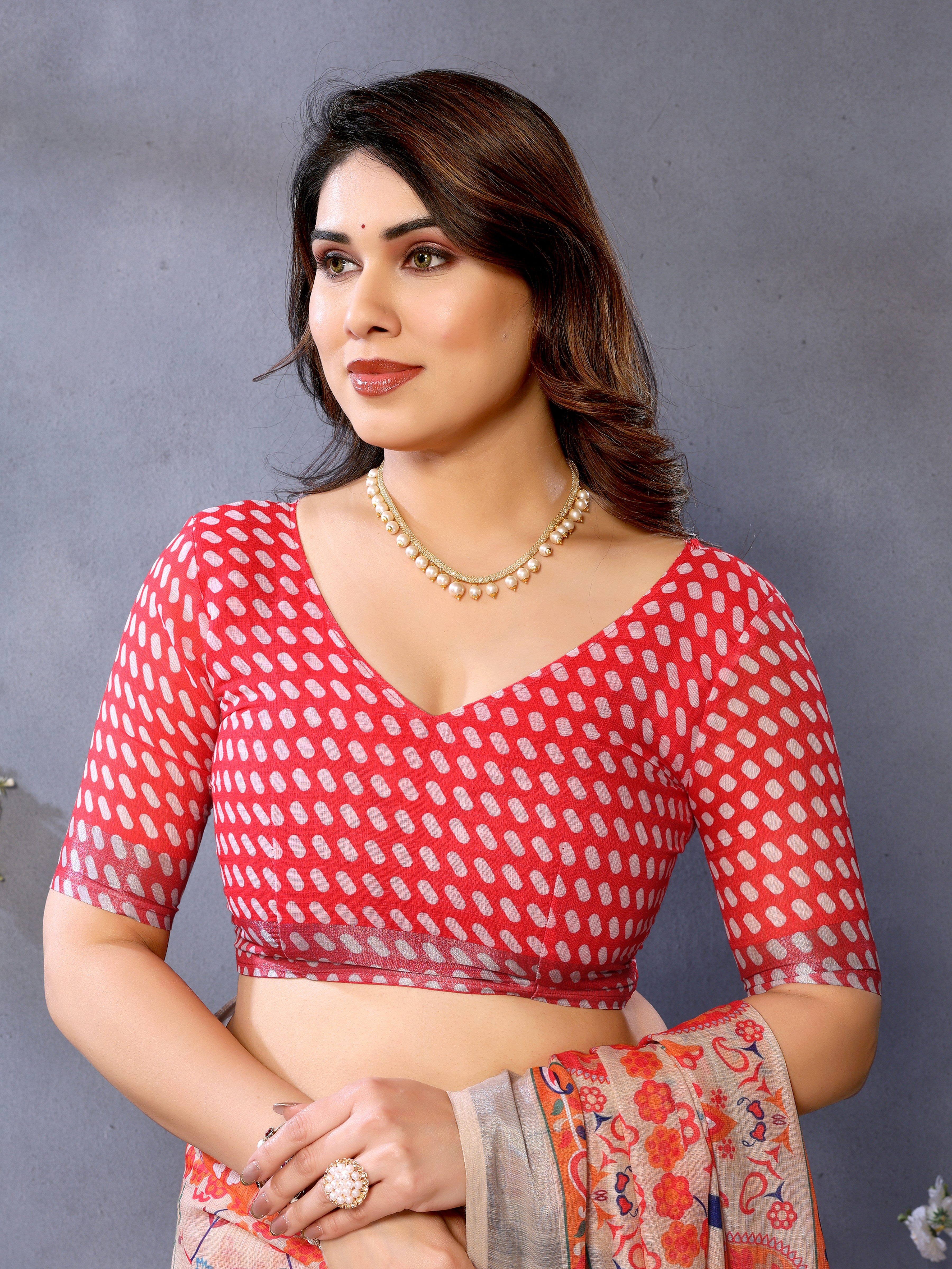 Fabrica Vibe Handwoven Bengal LINEN Saree with Floral Paisley Print & Multicolor Border