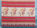 Fabrica Vibe Handwoven Bengal LINEN Saree in Cream with Floral Print & Teal Border