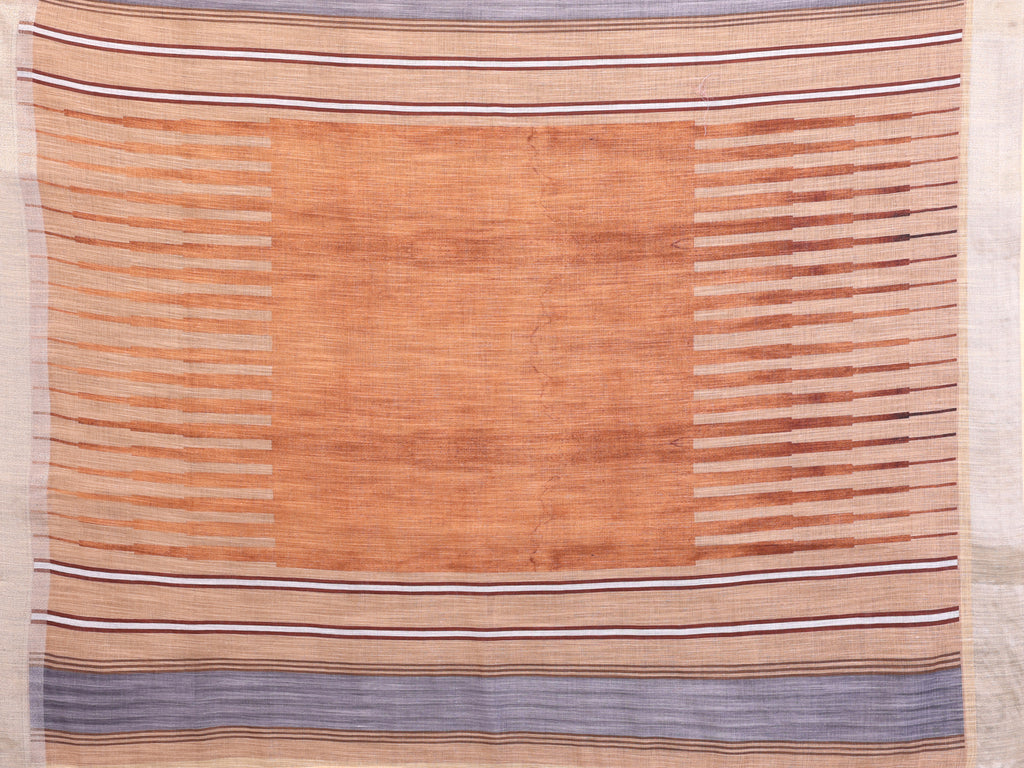 Fabrica Vibe Handwoven Bengal LINEN Saree with Striped Woven Design & Unstitched Blouse – Brown Multi