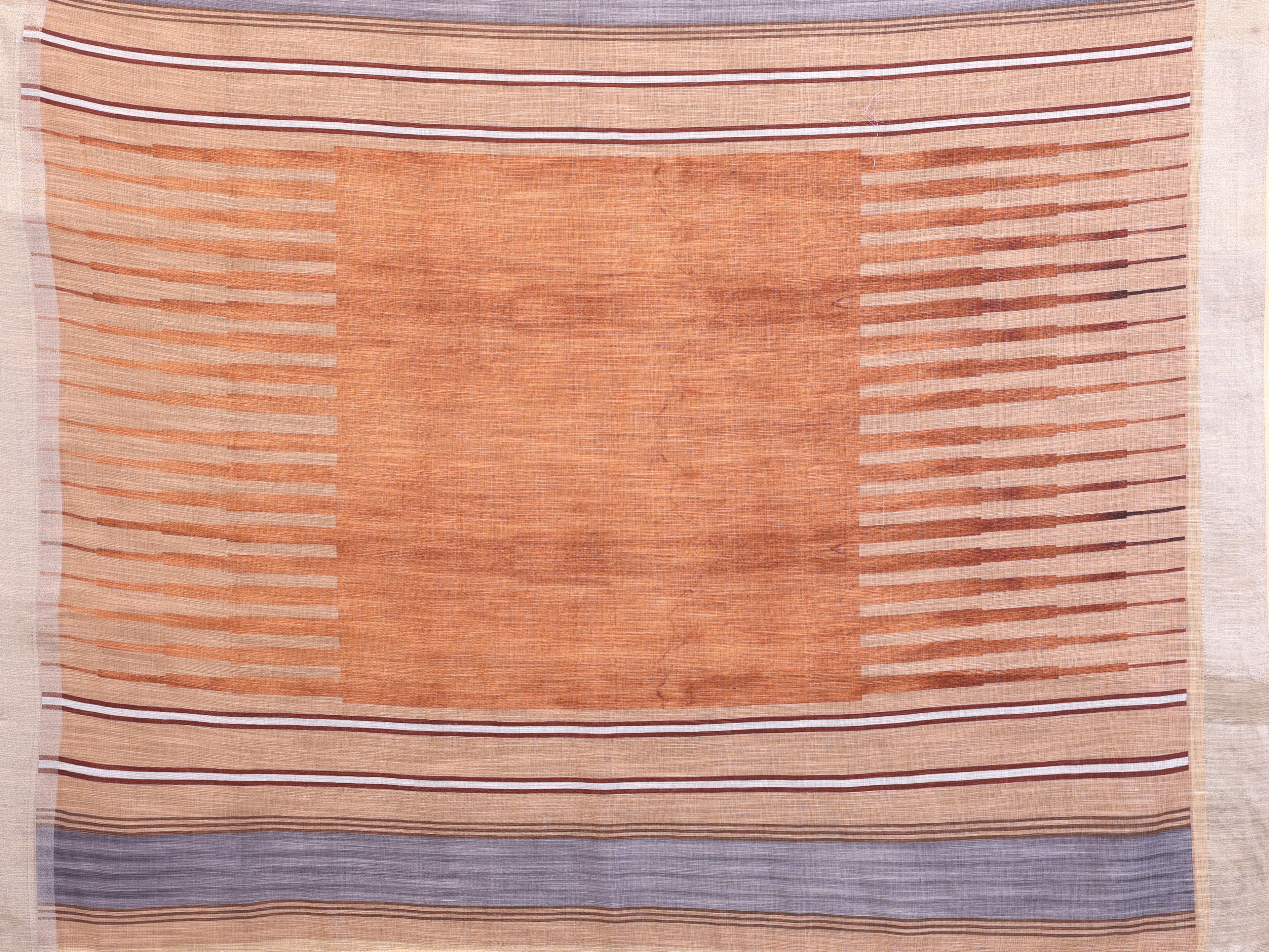 Fabrica Vibe Handwoven Bengal LINEN Saree with Striped Woven Design & Unstitched Blouse – Brown Multi