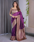 Fabrica Vibe Royal Purple Banarasi Silk Saree with Rich Gold Zari Woven Border