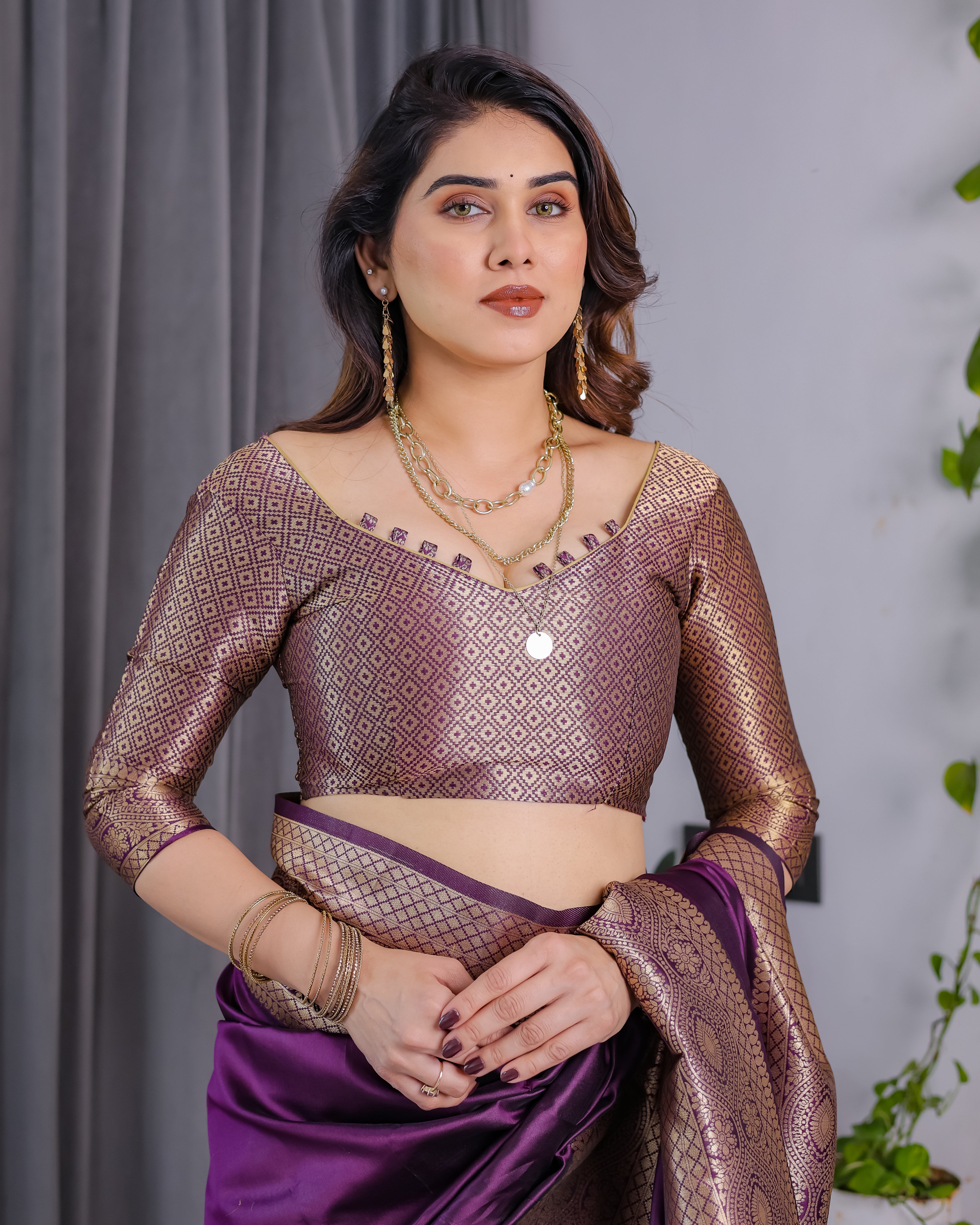 Fabrica Vibe Royal Purple Banarasi Silk Saree with Rich Gold Zari Woven Border