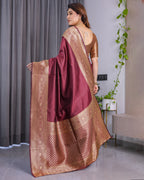Fabrica Vibe Wine Maroon Banarasi Silk Saree with Rich Gold Zari Border