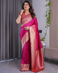 Fabrica Vibe Rani Pink Banarasi Silk Saree with Rich Gold Zari Woven Border