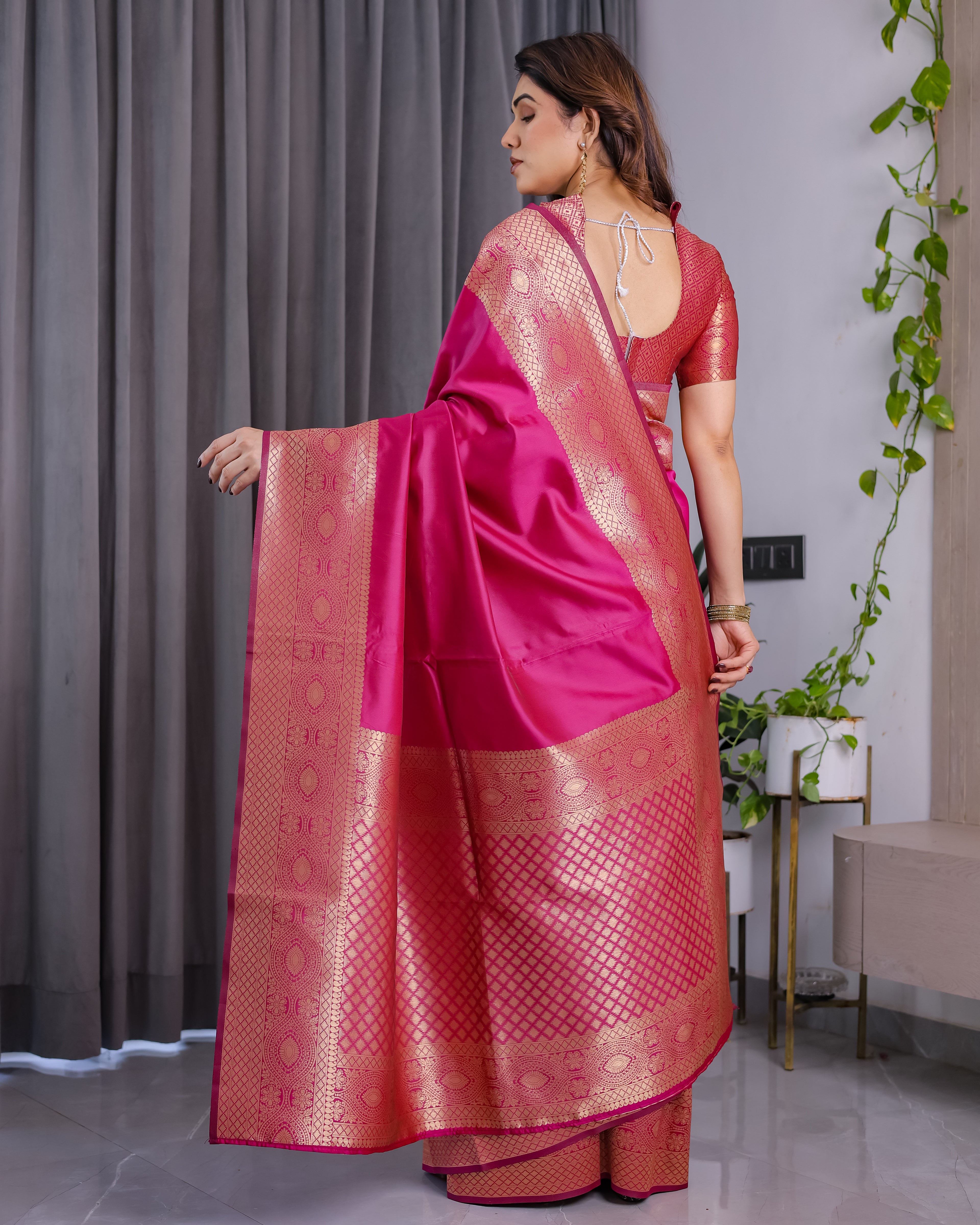 Fabrica Vibe Rani Pink Banarasi Silk Saree with Rich Gold Zari Woven Border