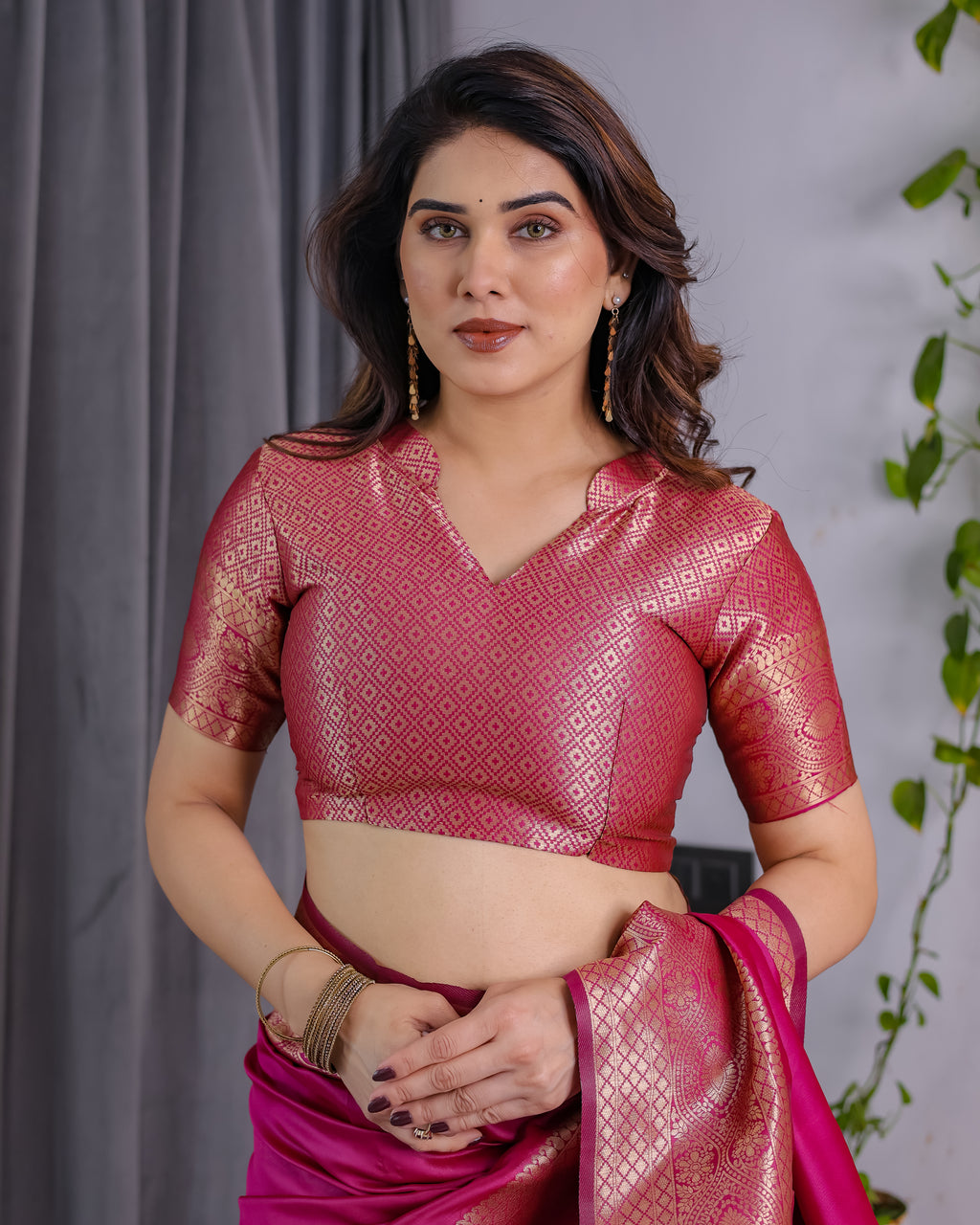 Fabrica Vibe Rani Pink Banarasi Silk Saree with Rich Gold Zari Woven Border