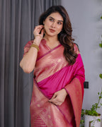 Fabrica Vibe Rani Pink Banarasi Silk Saree with Rich Gold Zari Woven Border