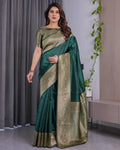 Fabrica Vibe Emerald Green Banarasi Silk Saree with Rich Gold Zari Border