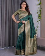 Fabrica Vibe Emerald Green Banarasi Silk Saree with Rich Gold Zari Border
