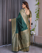 Fabrica Vibe Emerald Green Banarasi Silk Saree with Rich Gold Zari Border