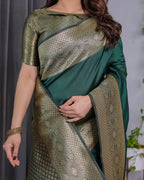 Fabrica Vibe Emerald Green Banarasi Silk Saree with Rich Gold Zari Border