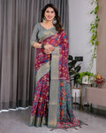 Fabrica Vibe Dusty Rose Floral Printed Linen Blend Saree with Zari Border & Designer Blouse
