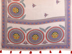 Fabrica Vibe Durga Puja White and red Handwoven Soft Linen Saree with Unstitched Blouse
