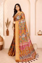 Fabrica Vibe Premium Cotton Silk Kalamkari Print Saree with Zari Woven Border