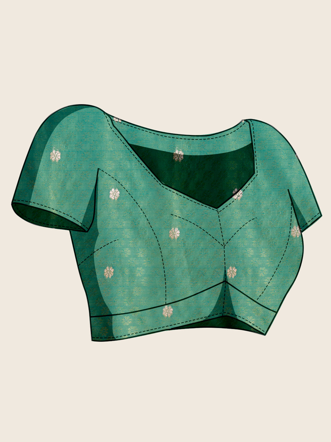 Fabrica Vibe Sea Green Banarasi Inspired Art Silk Saree with Gold Zari Floral & Swan Motifs