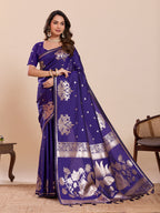 Fabrica Vibe Royal Purple Banarasi Woven Saree with Zari Swan & Lotus Pallu