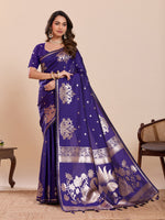 Fabrica Vibe Royal Purple Banarasi Woven Saree with Zari Swan & Lotus Pallu