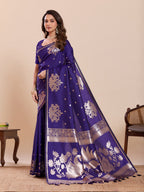 Fabrica Vibe Royal Purple Banarasi Woven Saree with Zari Swan & Lotus Pallu