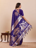 Fabrica Vibe Royal Purple Banarasi Woven Saree with Zari Swan & Lotus Pallu