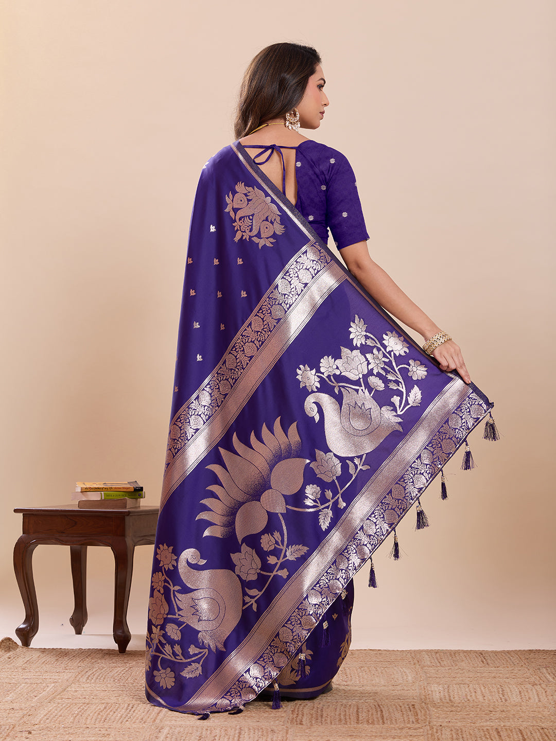 Fabrica Vibe Royal Purple Banarasi Woven Saree with Zari Swan & Lotus Pallu