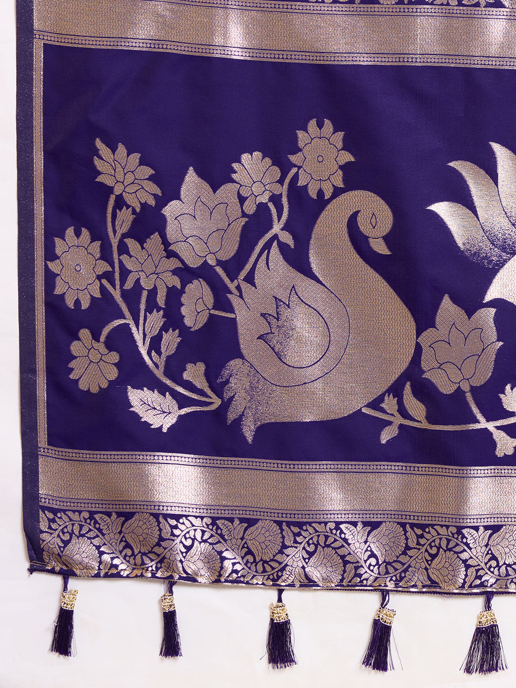Fabrica Vibe Royal Purple Banarasi Woven Saree with Zari Swan & Lotus Pallu