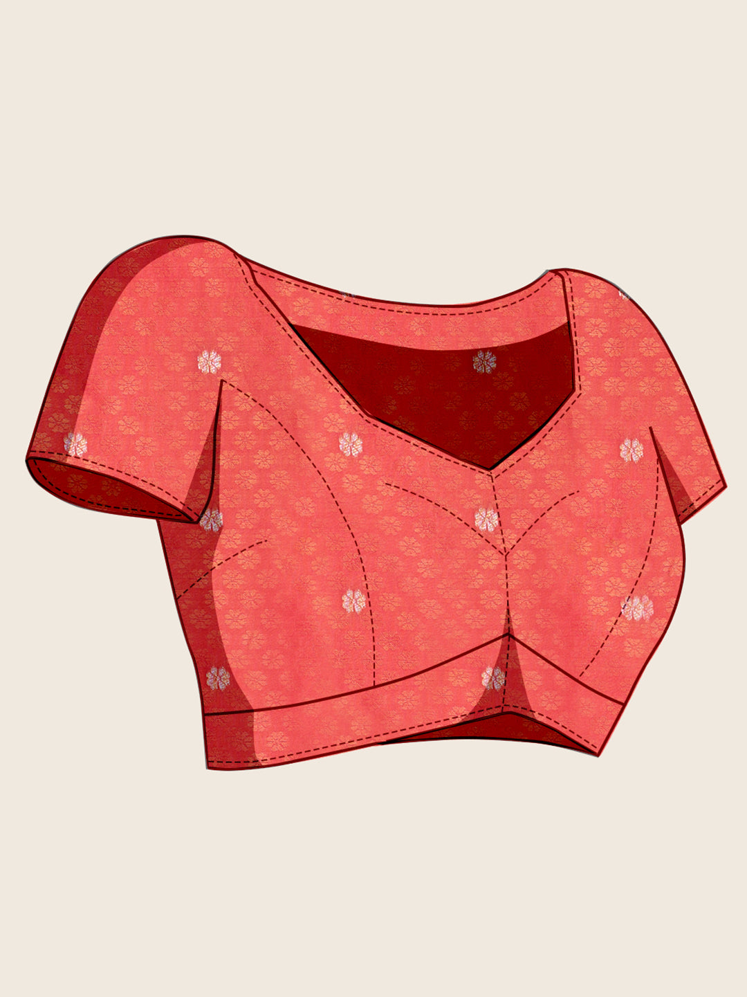 Fabrica Vibe Coral Pink Banarasi Inspired Silk Blend Saree with Golden Swan & Lotus Zari Weaving