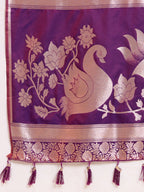 Fabrica Vibe Royal Purple Banarasi Inspired Silk Blend Saree with Swan & Lotus Zari Weaving