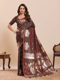 Fabrica Vibe Brown & Maroon Art Silk Saree with Zari Swan and Lotus Woven Pallu
