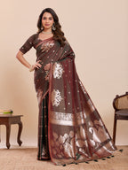 Fabrica Vibe Brown & Maroon Art Silk Saree with Zari Swan and Lotus Woven Pallu