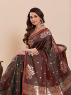 Fabrica Vibe Brown & Maroon Art Silk Saree with Zari Swan and Lotus Woven Pallu