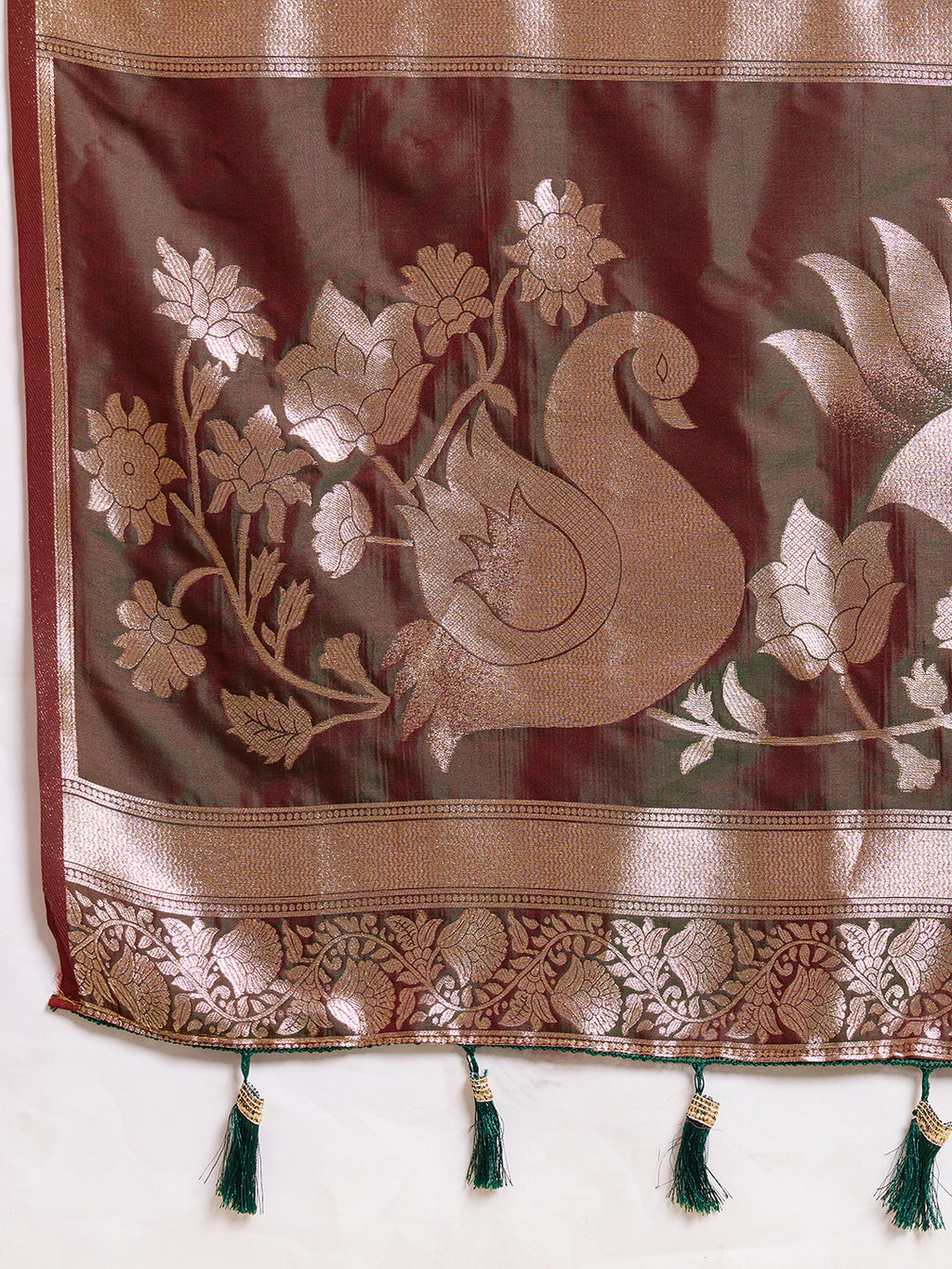 Fabrica Vibe Brown & Maroon Art Silk Saree with Zari Swan and Lotus Woven Pallu