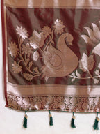Fabrica Vibe Brown & Maroon Art Silk Saree with Zari Swan and Lotus Woven Pallu