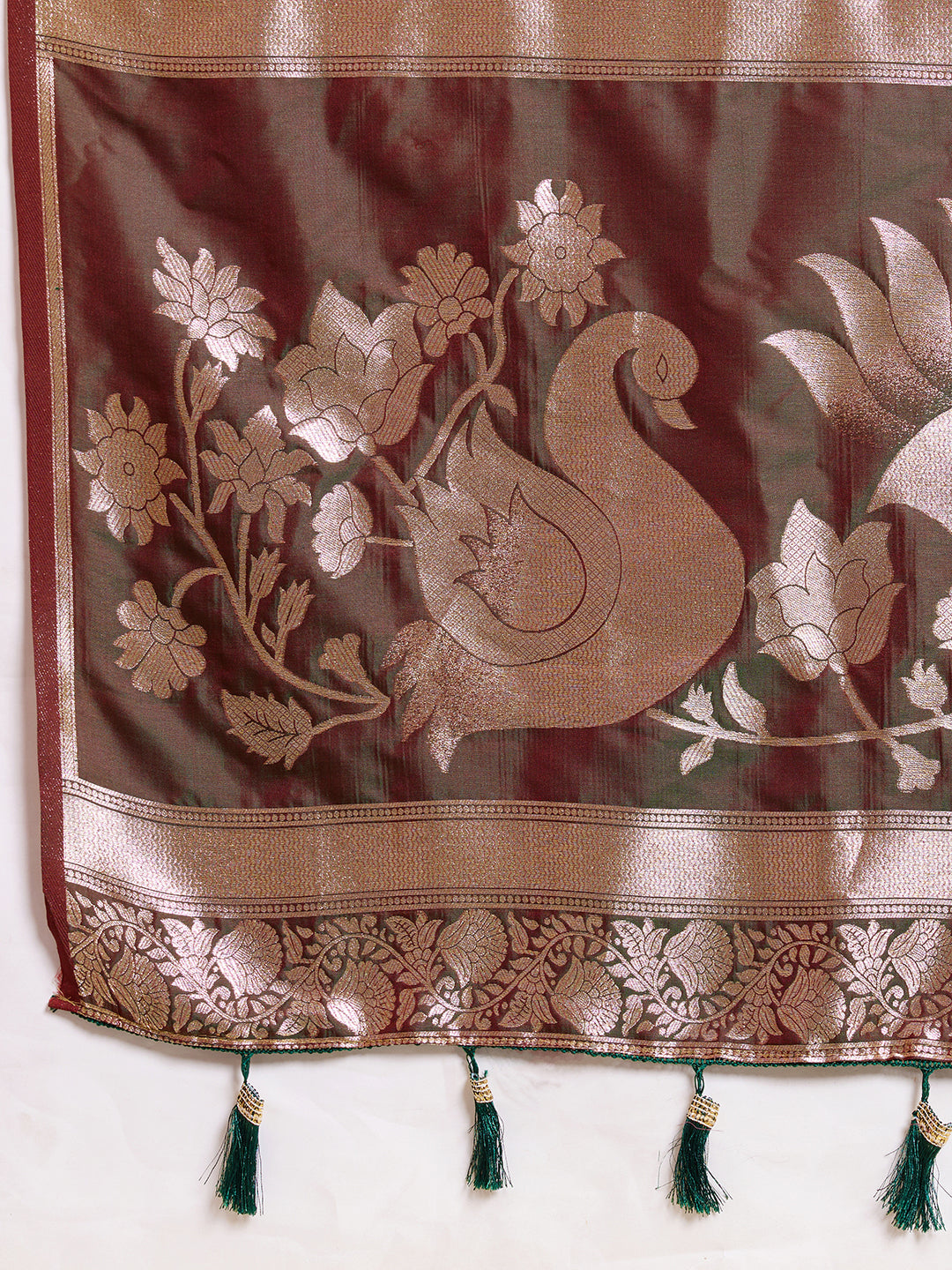 Fabrica Vibe Brown & Maroon Art Silk Saree with Zari Swan and Lotus Woven Pallu
