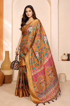 Fabrica Vibe Premium Cotton Silk Kalamkari Print Saree with Zari Woven Border
