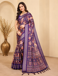 Fabrica Vibe Premium Cotton Silk Purple Kalamkari Print Saree with Zari Woven Border